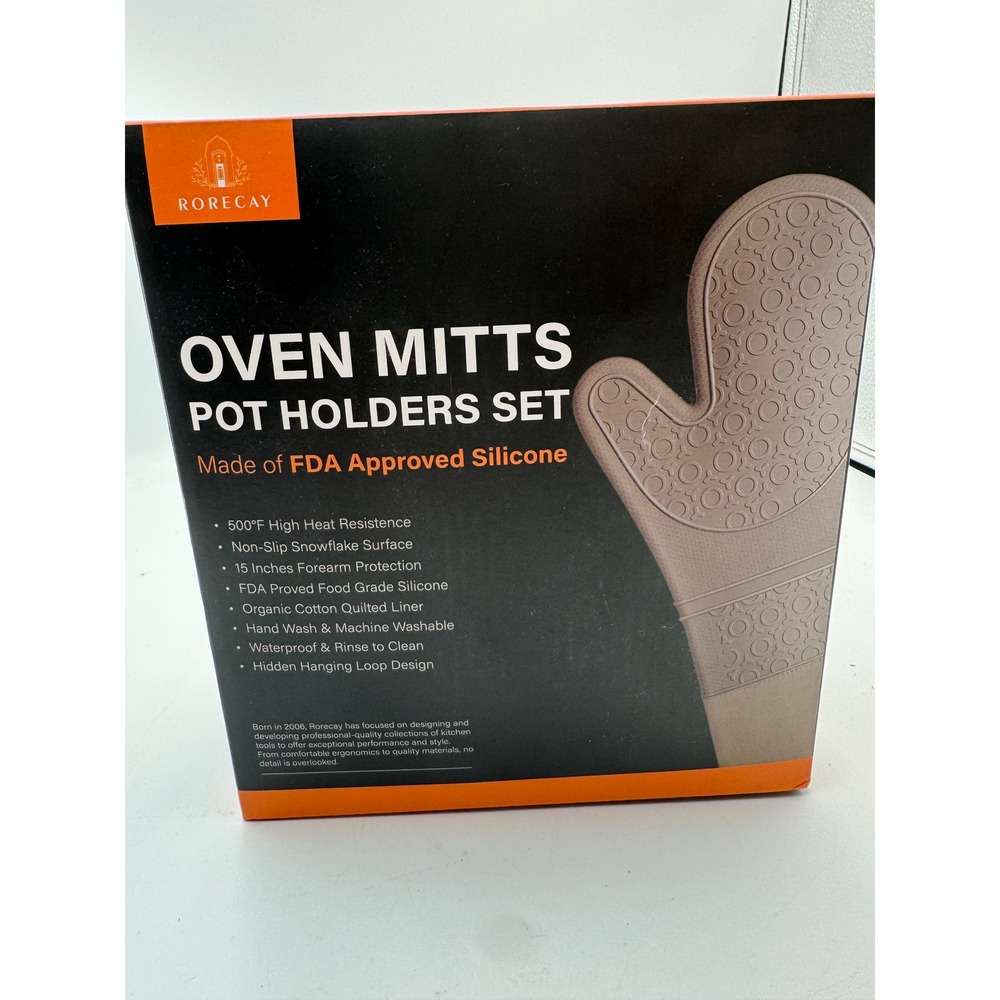Rorecay Oven Mitts Pot Holders Set Gray Silicone Extra Long 15in 6 Piece